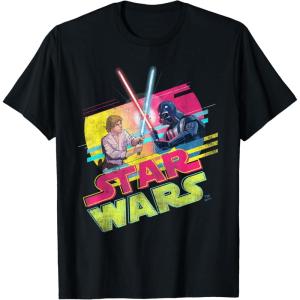 imageStar Wars Luke Skywalker vs Darth Vader Duel Retro 1980 Vibe TShirtBlack
