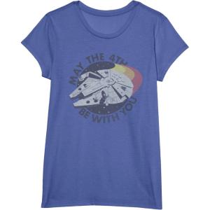 imageStar Wars Millennium Falcon Retro May The 4th Be With You TShirtBright Blue Heather
