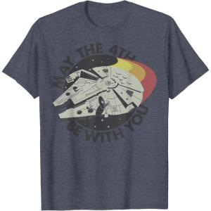 imageStar Wars Millennium Falcon Retro May The 4th Be With You TShirtHeather Blue