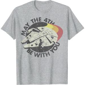 imageStar Wars Millennium Falcon Retro May The 4th Be With You TShirtHeather Grey