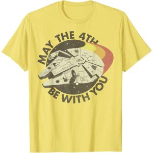 imageStar Wars Millennium Falcon Retro May The 4th Be With You TShirtLemon Yellow