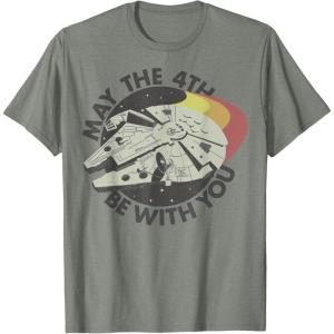 imageStar Wars Millennium Falcon Retro May The 4th Be With You TShirtOlive Heather