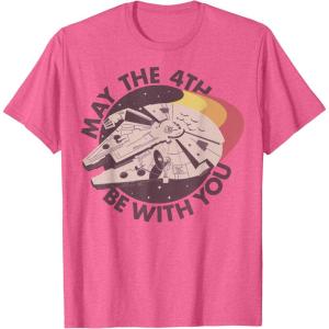 imageStar Wars Millennium Falcon Retro May The 4th Be With You TShirtPink Heather