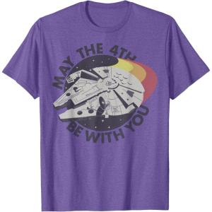 imageStar Wars Millennium Falcon Retro May The 4th Be With You TShirtPurple Heather