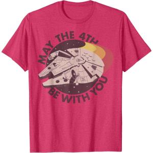imageStar Wars Millennium Falcon Retro May The 4th Be With You TShirtRed Heather