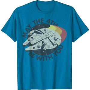 imageStar Wars Millennium Falcon Retro May The 4th Be With You TShirtSapphire Blue
