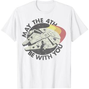 imageStar Wars Millennium Falcon Retro May The 4th Be With You TShirtWhite