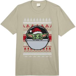 imageStar Wars The Mandalorian Christmas Grogu Ugly Sweater Comfort Colors Adult Heavyweight TshirtLight Sage Green