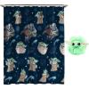 imageJay Franco Star Wars The Mandalorian 2 Piece Bathroom Set  Grogus Galaxy Shower Curtain ampamp Baby Yoda Loofah Body ScrubberBlue  Mandalorian