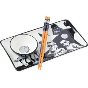 imageSilver Buffalo Star Wars Boxed Ceramic Sushi Set Featuring Darth Vader Death Star ATAT and Stormtroopers 3 Piece SetStar Wars Darth Vader