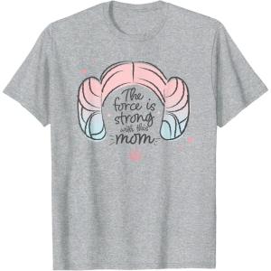 imageStar Wars Mothers Day Force Is Strong With This Mom Leia TShirtHeather Grey