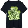 imageStar Wars St Patricks Day Yoda Lucky One Clover Smile TShirtBlack
