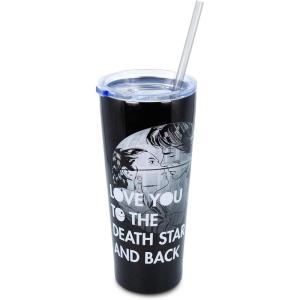 imageSilver Buffalo Star Wars Love You to the Death Star and Back Double Walled Stainless Steel Tumbler w Straw 22Ounces