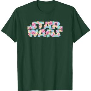 imageStar Wars Easter Floral Pink ampamp Orange Blooming Logo TShirtDark Green