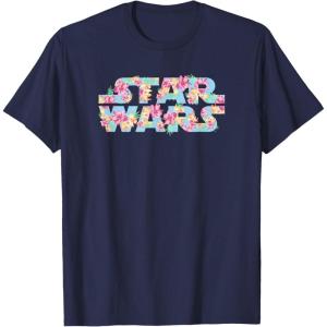 imageStar Wars Easter Floral Pink ampamp Orange Blooming Logo TShirtNavy Blue