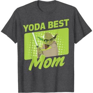 imageStar Wars Mothers Day Yoda Best Mom Yoda Cartoon Portrait TShirtDark Heather Grey