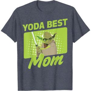 imageStar Wars Mothers Day Yoda Best Mom Yoda Cartoon Portrait TShirtHeather Blue