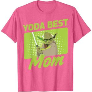 imageStar Wars Mothers Day Yoda Best Mom Yoda Cartoon Portrait TShirtPink Heather