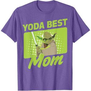 imageStar Wars Mothers Day Yoda Best Mom Yoda Cartoon Portrait TShirtPurple Heather