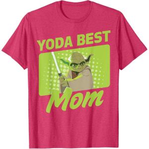 imageStar Wars Mothers Day Yoda Best Mom Yoda Cartoon Portrait TShirtRed Heather
