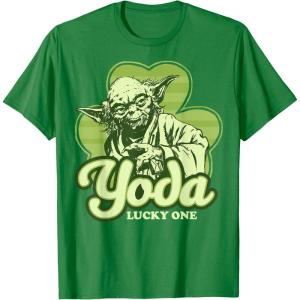 imageStar Wars St Patricks Day Yoda Lucky One Clover Smile TShirtKelly Green