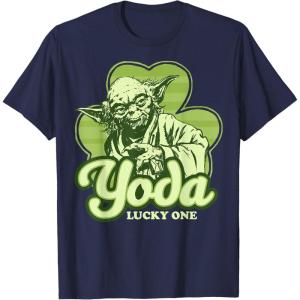imageStar Wars St Patricks Day Yoda Lucky One Clover Smile TShirtNavy Blue