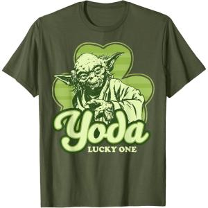 imageStar Wars St Patricks Day Yoda Lucky One Clover Smile TShirtOlive Green