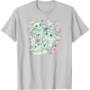 imageStar Wars The Mandalorian Easter Grogu Spring Chibi Cute TShirtSilver Grey
