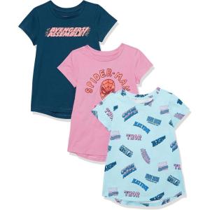 imageAmazon Essentials Girls and Toddlers ShortSleeve Tunic TShirts Pack of 33pack Marvel Heroes