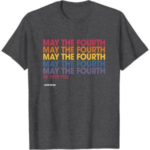 imageStar Wars May The Fourth Be With You Stacked Colors Vintage TShirtDark Heather Grey