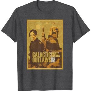 imageStar Wars The Book of Boba Fett Fennec Galactic Outlaws TShirtDark Heather Grey