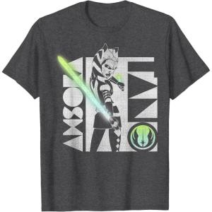 imageStar Wars The Clone Wars Ahsoka Tano Gradient Lightsaber TShirtDark Heather Grey