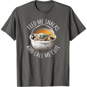 imageStar Wars The Mandalorian Grogu Feed Snacks ampamp Call Me Cute TShirtAsphalt Grey