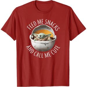 imageStar Wars The Mandalorian Grogu Feed Snacks ampamp Call Me Cute TShirtCranberry Red