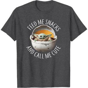 imageStar Wars The Mandalorian Grogu Feed Snacks ampamp Call Me Cute TShirtDark Heather Grey