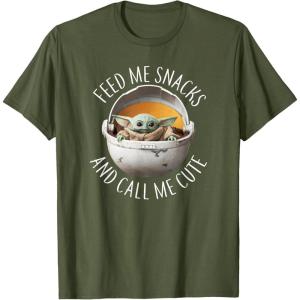 imageStar Wars The Mandalorian Grogu Feed Snacks ampamp Call Me Cute TShirtOlive Green