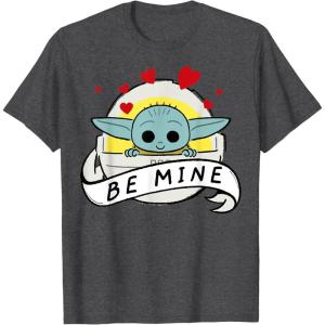 imageStar Wars The Mandalorian The Child Be Mine Valentines Day TShirtDark Heather Grey