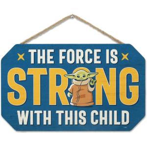 imageDisney Star Wars The Mandalorian Baby Yoda Force is Strong With This Little One Hanging Wood Wall Decor  Grogu The ChildBlue