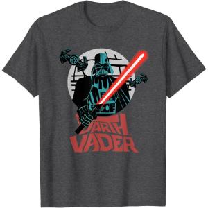 imageStar Wars Darth Vader with Lightsaber Block Print Style TShirtDark Heather Grey