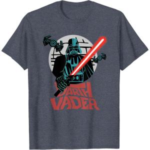 imageStar Wars Darth Vader with Lightsaber Block Print Style TShirtHeather Blue