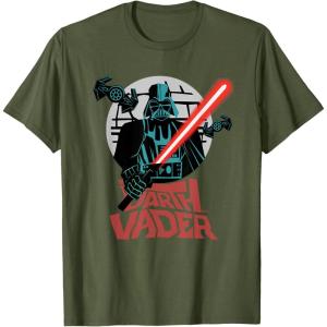 imageStar Wars Darth Vader with Lightsaber Block Print Style TShirtOlive Green