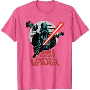 imageStar Wars Darth Vader with Lightsaber Block Print Style TShirtPink Heather