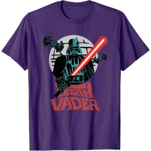 imageStar Wars Darth Vader with Lightsaber Block Print Style TShirtPurple