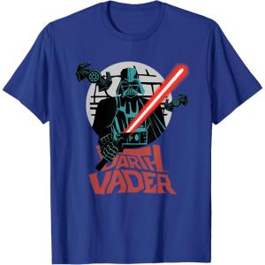 imageStar Wars Darth Vader with Lightsaber Block Print Style TShirtRoyal Blue