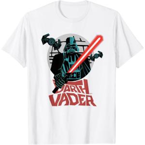 imageStar Wars Darth Vader with Lightsaber Block Print Style TShirtWhite