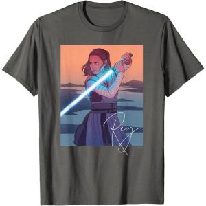 imageStar Wars Illustrated Rey with Lightsaber TShirtAsphalt Grey