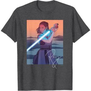 imageStar Wars Illustrated Rey with Lightsaber TShirtDark Heather Grey