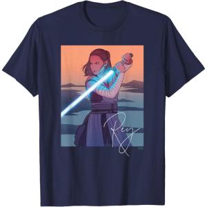 imageStar Wars Illustrated Rey with Lightsaber TShirtNavy Blue