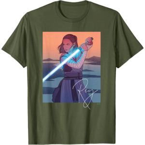 imageStar Wars Illustrated Rey with Lightsaber TShirtOlive Green