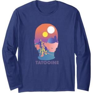 imageStar Wars Tatooine C3PO ampamp R2D2 Fill Long Sleeve TShirtNavy Blue